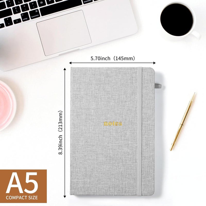TSFPapier A5 Lined Journal Notebook – Hardcover Fabric Cover 160 Pages 100 GSM Thick Paper With Elastic Band & Pen Holder College Ruled Writing Notebooks for Work School Travel 3pack Gray Set - Image 2